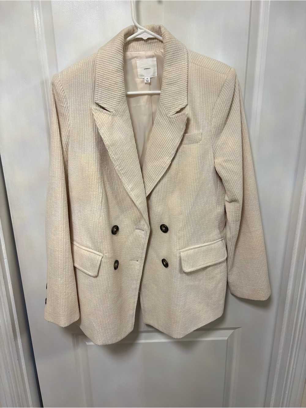 Zara Cream Double-Breasted Corduroy Blazer